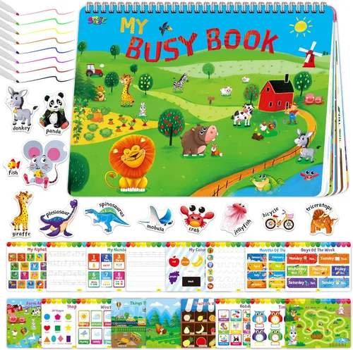Libro Ocupado Preescolar, Libro de Actividades de 30 Temas Diferentes, Juguetes Montessori de Aprendizaje Herramienta Educativa para
