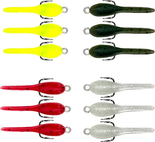 DELONG LURES: Bluegill - Señuelos de pesca hechos en Estados Unidos, paquete de 12 señuelos de renacuajo preaparcados de 1.5 pulgadas para pesca