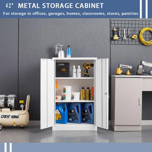 Miniatura 5 de Gabinete de almacenamiento de metal con cerradura, armario de almacenamiento de metal con bloqueo de 42 pulgadas con 2 estantes ajustables, gabinete