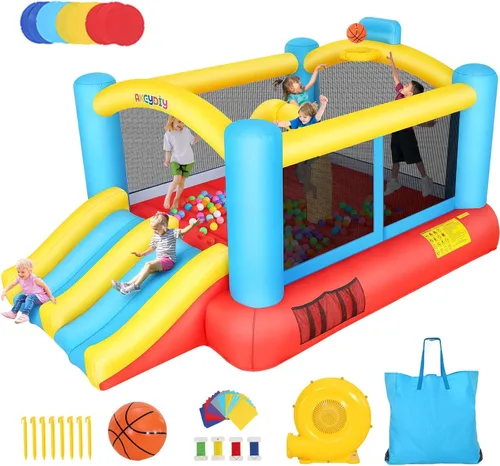 Miniatura 8 de AKEYDIY Casa de rebote para niños, 13 x 12 pies, casa de rebote para niños de 3 a 12 años, casa inflable con toboganes dobles y área de rebote