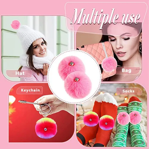 Miniatura 4 de 2 pompones para patinaje sobre ruedas para mujeres y niñas, de princesa, para patinaje sobre hielo, bolas de pompón con cascabeles peludos para Rosa