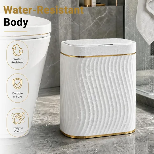 Miniatura 5 de Cubo de basura pequeño para baño con tapa automática sin contacto, bote de basura inteligente de 2.6 galones, contenedor de basura estrecho e 2.6