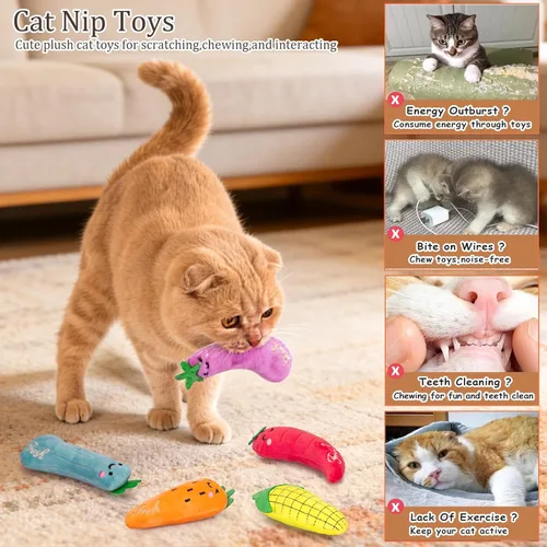 Miniatura 3 de ETEKYER Juguetes para gatos con hierba gatera, paquete de 5, juguetes de felpa para gatos de interior, gatitos, interactivos, masticables, juguetes