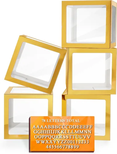 Miniatura 20 de Cajas de globos transparentes de color blanco, cajas de bebé transparentes con 78 letras para nombre personalizado, bloques de cajas de globos