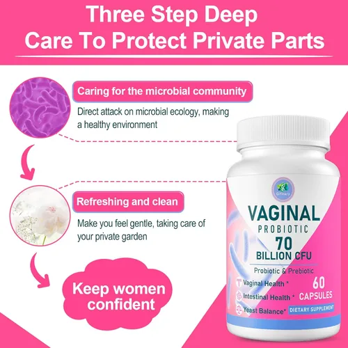 Miniatura 5 de Probióticos vaginales, equilibrio de pH para mujeres, 70 mil millones de UFC probióticos para mujer para salud vaginal, urinario, control de olores