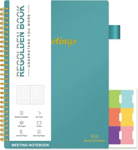 Regolden-Book Cuaderno de reuniones para el trabajo con artículos de acción, planificador de proyectos para tomar notas, notas de oficina/reuniones