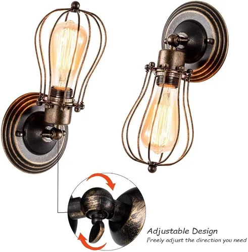 Miniatura 3 de Luces de pared estilo rústico americano, estilo vintage, enchufe ajustable, iluminación industrial, apliques de jaula de metal de alambre rústico