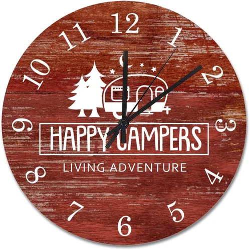 Miniatura 8 de ArogGeld Reloj de pared para campistas, casa rodante, Happy Camping, color rojo, rústico, estilo granero, de 10 pulgadas, silencioso, redondo