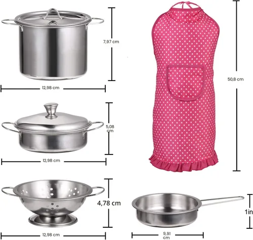 Miniatura 6 de Juboury Juego de juguetes de cocina con utensilios de cocina de acero inoxidable, utensilios de cocina, delantal y sombrero de chef, cortar verduras