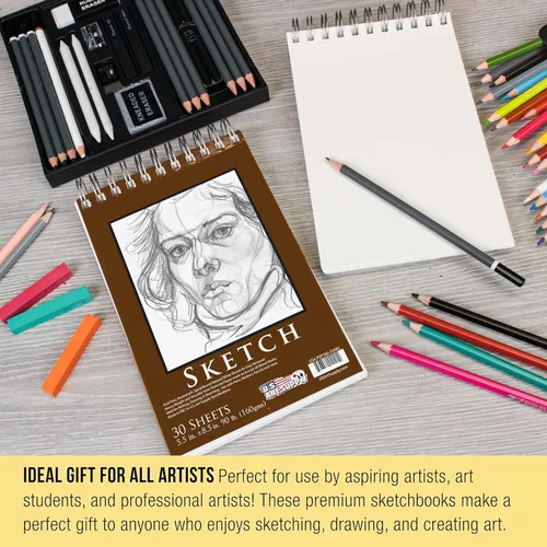 Miniatura 6 de U.S. Art Supply Cuaderno de bocetos de papel pesado de 5.5 x 8.5 pulgadas, encuadernado en espiral: 90 libras (5.64 oz/m²), bloc de dibujo de 30