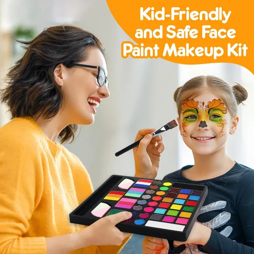 Miniatura 8 de Mocoosy Kit de pintura facial de 41 colores para niños, paleta de pintura facial no tóxica activada por agua con plantilla, pinceles, gema, kit