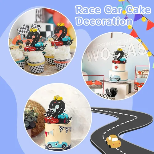 Miniatura 5 de MEMOVAN Decoración para Pastel de Auto de Carreras 2do Decoración para Pastel Two Fast Decoración para Pastel de Auto de Carreras Cumpleaños para 1