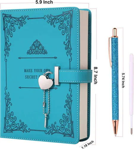 Miniatura 3 de Diario con candado en forma de corazón con bolígrafo, tamaño A5, cuero sintético PU suave, diario con cerradura, planificador personal, cuaderno