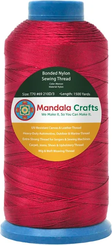Miniatura 87 de Mandala Crafts - Hilo de nailon para coser cuero, tapicería, mezclilla y para trenzar el pelo; resistente, 1500 yardas, tamaño 69 T70 Marrón