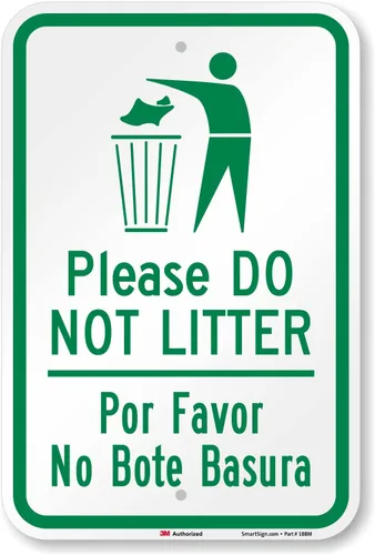 Miniatura 10 de SmartSign Letrero de metal con texto en inglés "Please Do Not Litter, Por Favor No Bote Basura" de 14 x 10 pulgadas, aluminio laminado a prueba