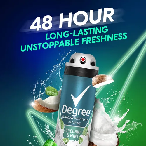Miniatura 4 de Degree Desodorante antitranspirante para hombre, espray seco de coco y menta, 3 unidades, 72 horas, protección contra el sudor y el olor, Degree