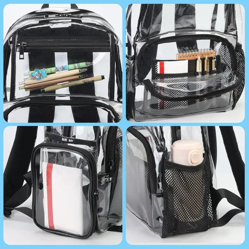 Miniatura 4 de BORMELUN Mochila Ligera Transparente para Escuela, Mochilas Transparentes para Trabajo, Estadio, Concierto, Plástica, Transparente, Negro, X-Grande