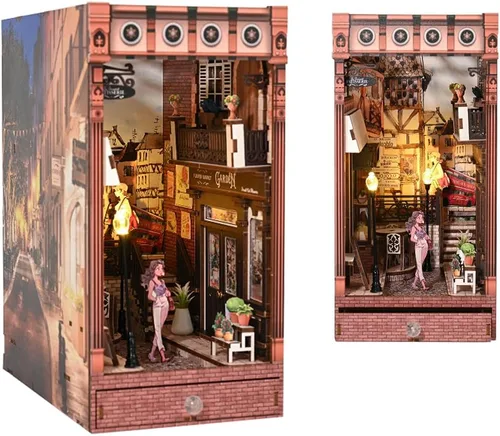 Miniatura 9 de TOPBSFARNY Kit de rincón de libros – Rompecabezas de madera 3D en miniatura para estanterías, kits de bricolaje con luz LED para adultos y SL09