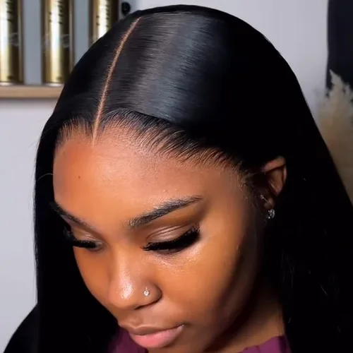 Miniatura 22 de NESMON Pelucas de cabello humano con cierre de encaje HD de 5 x 5, sin pegamento, nudos preblanqueados, densidad del 200 %, 0.004 in, encaje suizo