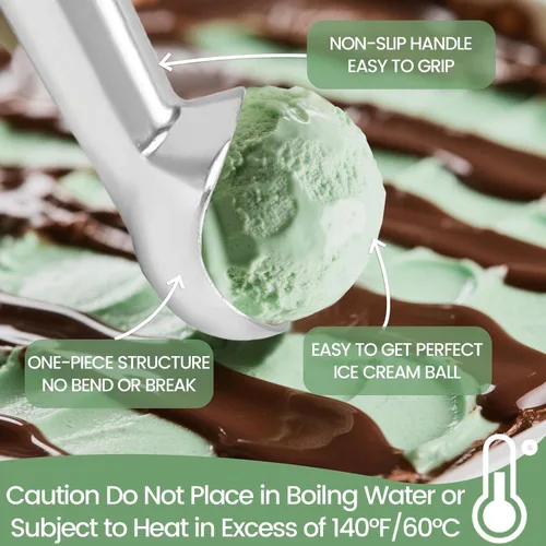 Miniatura 4 de HANSGO Cuchara para helado, 2 unidades, 7 pulgadas, antiadherente, anticongelante, cuchara de helado, diseño de aluminio, apta para lavavajillas