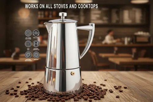 Miniatura 7 de Cuisinox Roma - Olla de espresso Moka de acero inoxidable para estufa de 4 tazas