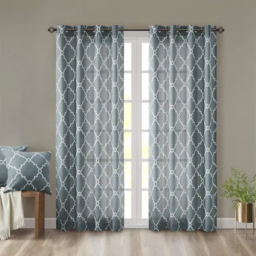 Miniatura 16 de Madison Park Saratoga - Cortina individual para ventana con filtro de luz, estampado de calado, 1 panel con ojales en la parte superior, para sala
