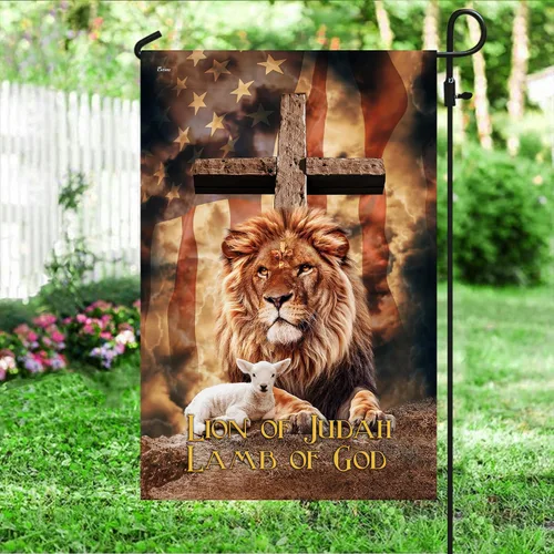 Miniatura 5 de Bandera estadounidense con cruz "Judah Lamb Of God" v1, de 11.5 x 17.5 pulgadas para jardín, banderas de Estados Unidos de poliéster prémium