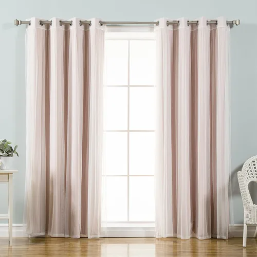 Miniatura 3 de Best Home Fashion Mix and Match - Juego de 4 cortinas de tul transparente y opacas, con ojales de acero inoxidable y níquel Rosa empolvado