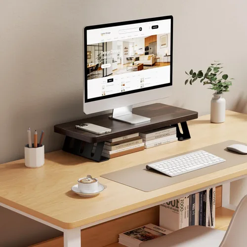 Miniatura 7 de Soporte para monitor, soporte de madera de 24 pulgadas, capacidad de carga de 220 libras, elevador de monitor de escritorio