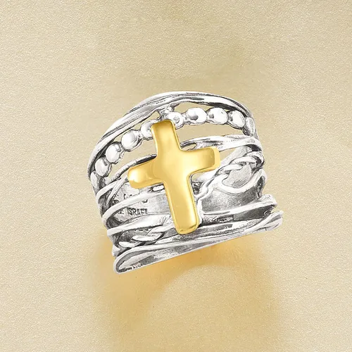 Miniatura 8 de Ross-Simons Sterling Silver and 14kt Yellow Gold Multi-Row Ring