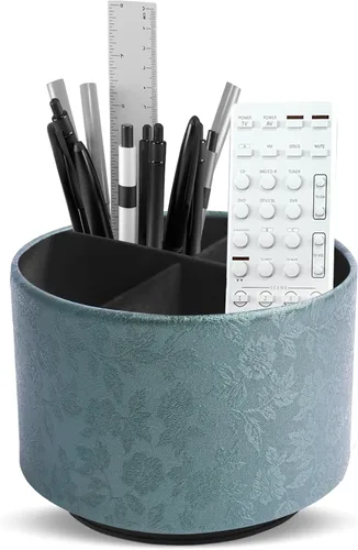 Miniatura 27 de lizimandu Organizador Redondo de Cuero para Suministros de Arte, Soporte para Control Remoto, Rotación de 360 Grados, Soporte Multifuncional