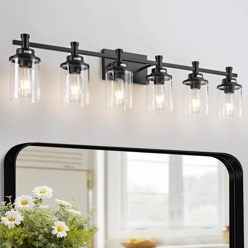 Miniatura 18 de Accesorios de Luz de Baño de 3 Luces, Accesorio de Luz de Tocador Negro y Dorado Cepillado Sobre Espejo, Apliques de Pared Modernos Iluminación