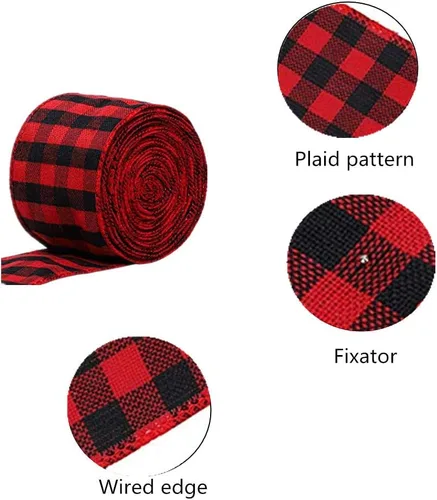 Miniatura 2 de Cinta de arpillera navideña de 2.5 pulgadas, cinta de envoltura roja y negra de 19.7 yardas para manualidades y coronas