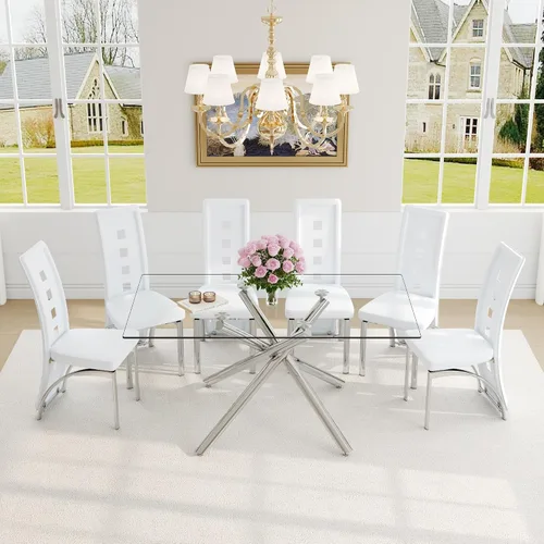 Miniatura 12 de Juego de mesa de comedor moderna para mesa de comedor negra de 4,63 pulgadas, juego de 4 con patas de metal dorado, mesa de cocina rectangular