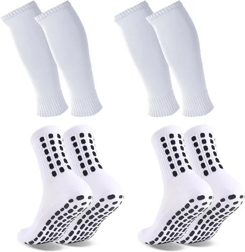 Miniatura 9 de ZXOLDZX 2 Juego de Calcetines de Agarre para Fútbol con Mangas de Protector de Espinilleras, Calcetines de Espinillera para Piernas sin