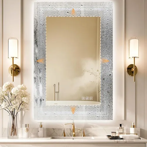 Miniatura 8 de Espejo LED de 40 x 30 pulgadas para baño con luz frontal y retroiluminada, espejos digitales para pared, antiniebla, regulable continuo, espejo