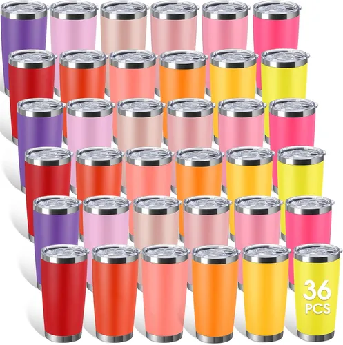 Miniatura 16 de Sieral Paquete de 36 vasos de acero inoxidable a granel con tapa, aislamiento al vacío de doble pared, taza de café de viaje con recubrimiento