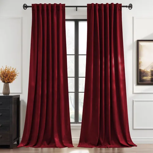 StangH Cortinas de terciopelo rojo con pestaña trasera y cinturón de gancho, cortinas de privacidad con aislamiento térmico, decoración navideña del