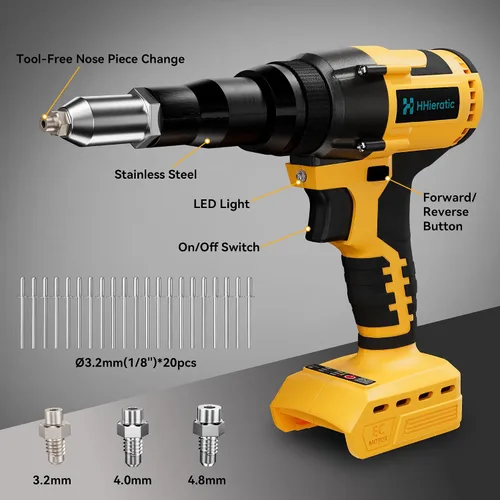 Miniatura 2 de Kit de herramienta de remache sin cable compatible con batería Dewalt 20V (solo herramienta), pistola de remache sin cable sin escobillas con 3
