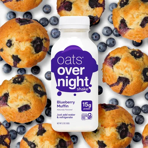 Miniatura 5 de Oats Overnight Blueberry Muffin - Avena durante la noche, batido de avena alto en proteínas (0.51 onzas de proteína), solo agrega agua, desayuno