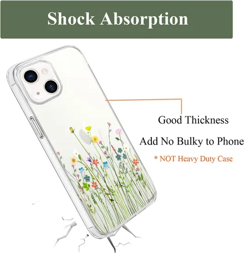 Miniatura 6 de Unov - Funda compatible con iPhone 13, funda transparente con diseño, patrón floral grabado en relieve, protector delgado y suave de TPU, 6.1 Flower