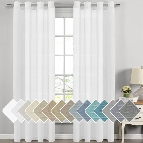 Miniatura 105 de H.VERSAILTEX Cortinas de 96 pulgadas de largo, cortinas de lino/cortinas transparentes de mezcla de lino natural/paneles/cortinas para sala