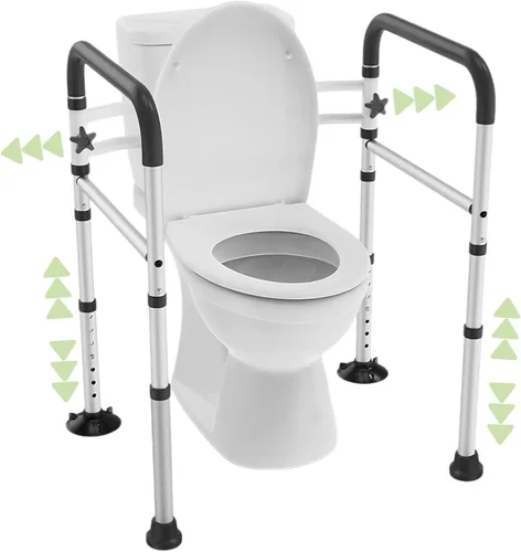 Rieles de seguridad para inodoro para personas mayores, marco de seguridad médico ajustable y plegable, asas de inodoro resistentes para personas