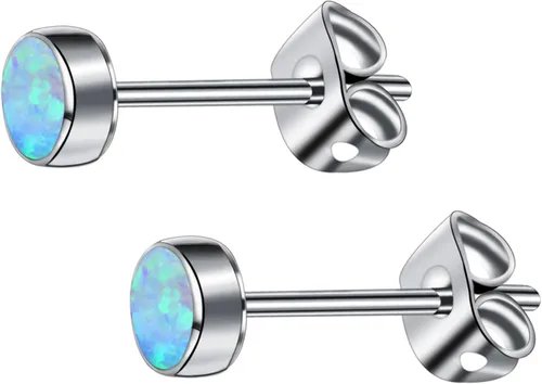 G23 - Aretes de titanio con ópalo para mujeres y niñas, hipoalergénicos, con piedra natal de 0.157in y 0.197in, para orejas sensibles, joyería de
