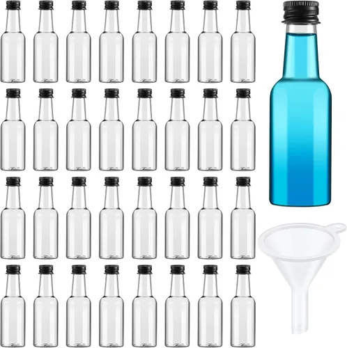 Miniatura 13 de Tessco 100 Piezas Botellas Pequeñas de Licor de Plástico Mini Botella de Aderezo para Ensalada Navidad Pequeños Chupitos de Alcohol con Tapa Vino