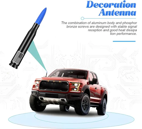 Miniatura 3 de BESULEN Antena de automóvil con bandera estadounidense, antena corta de radio AM/FM de 5.5 pulgadas con adaptador de 9 tornillos y 2 anillos
