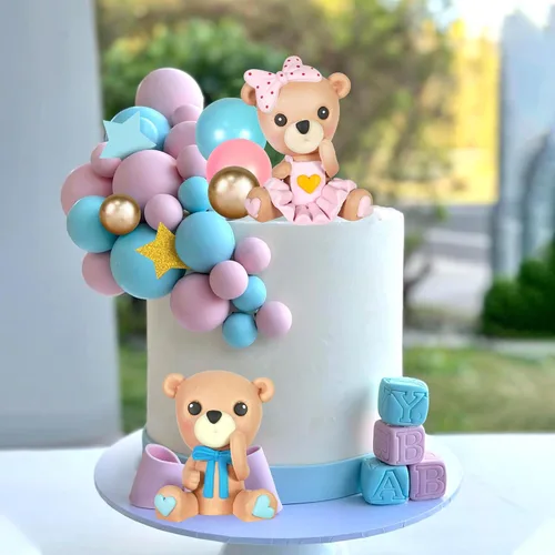 Miniatura 3 de Decoración de oso para tartas de oso azul y rosa, decoración de tartas, bolas de perlas para revelación de género, suministros temáticos de oso