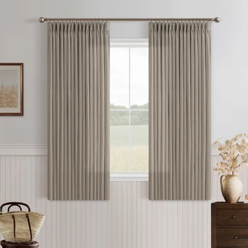 Miniatura 52 de TWODRAPES Cortinas de Lino Plisadas con Pinza Beige Blancas de 54 Pulgadas de Largo 2 Paneles para Comedor Cocina Dormitorio Plisadas Semi