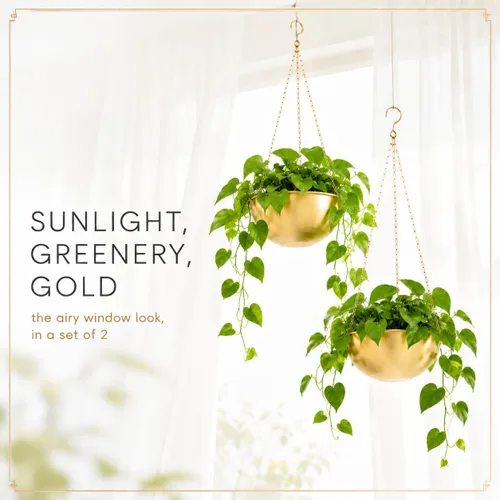 Miniatura 5 de AceList Paquete de 2 macetas colgantes doradas para plantas de interior, colgador de plantas de metal bohemio de 9.8 pulgadas para interiores