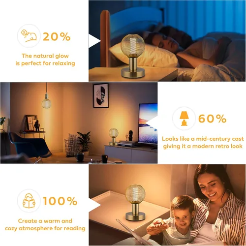 Miniatura 4 de Bombilla LED decorativa, cubierta de malla metálica dorada, base mediana E26, luces LED para lámpara de pie de dormitorio, lámpara de techo
